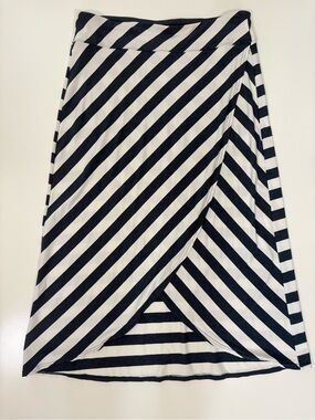 Athleta Blue Grey & White Diagonal Stripe Asymmetrical Wrap Skirt